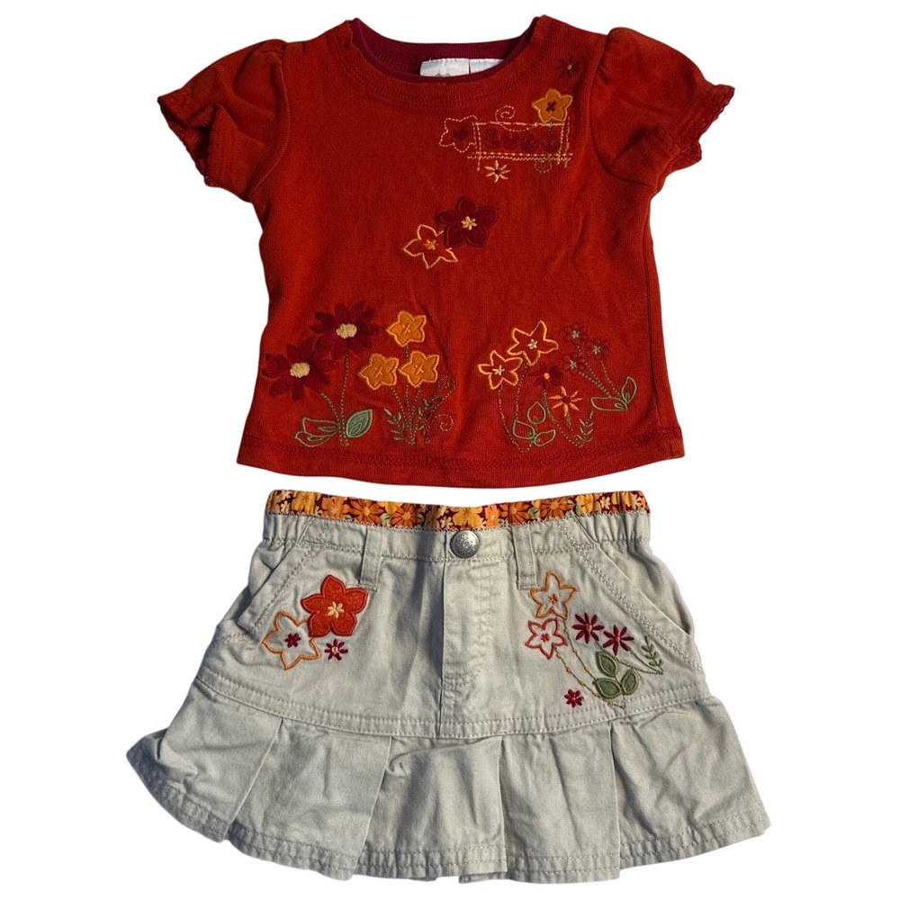 Vintage Y2K Koala Kids Floral T Shirt Pleated Skirt Set Outfit Girls 12 month
